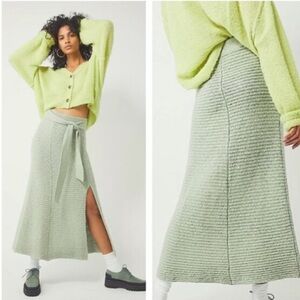 Free People Claudia Blanket Midi Knit Skirt Mint Green Size XS
